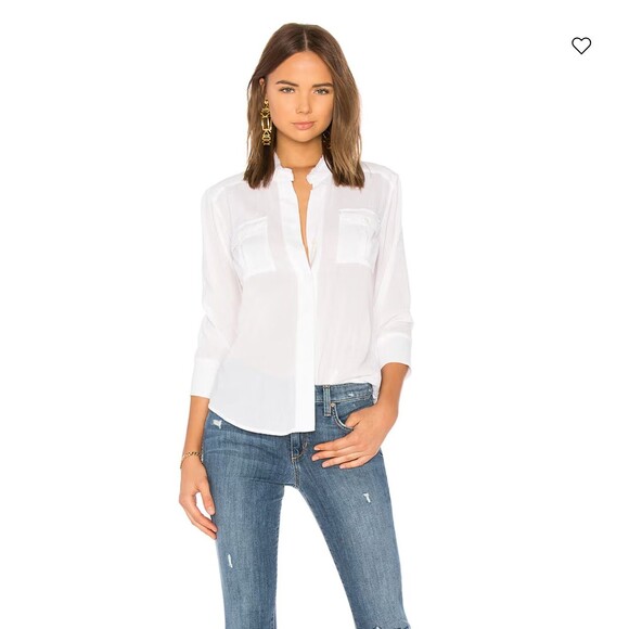 James Perse Shirt Women 1 White Collarless Safari Cotton Button Front 3/4 Sleeve - Picture 14 of 14